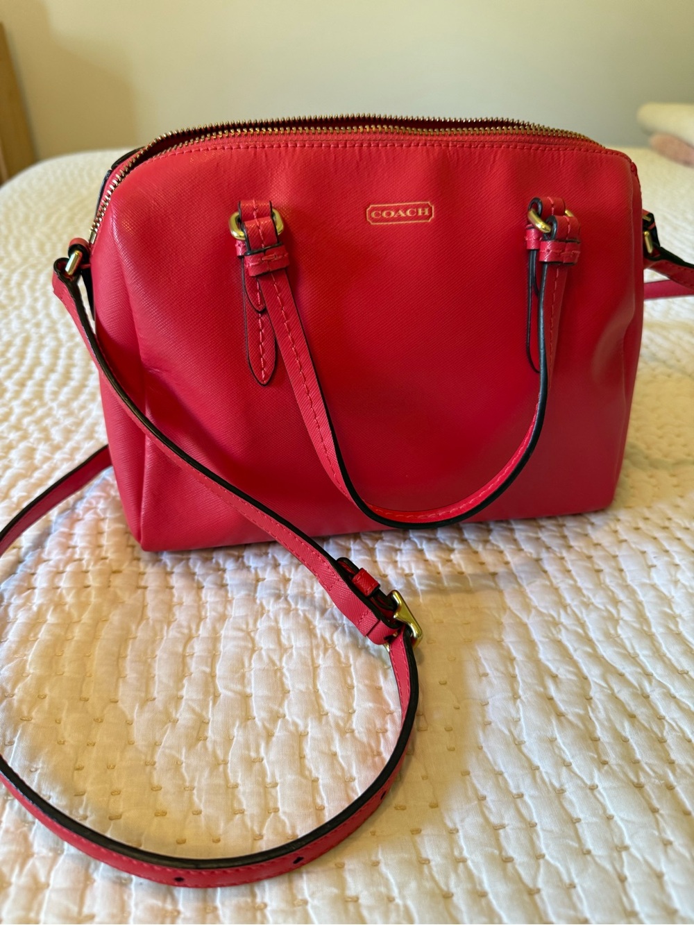 Coach Cherry Red Crossgrain Leather Mini Satchel Crossbody